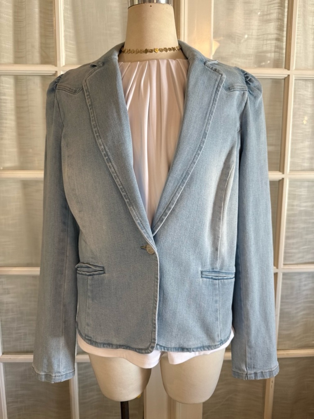 INC International Concepts Light Wash Denim Blazer